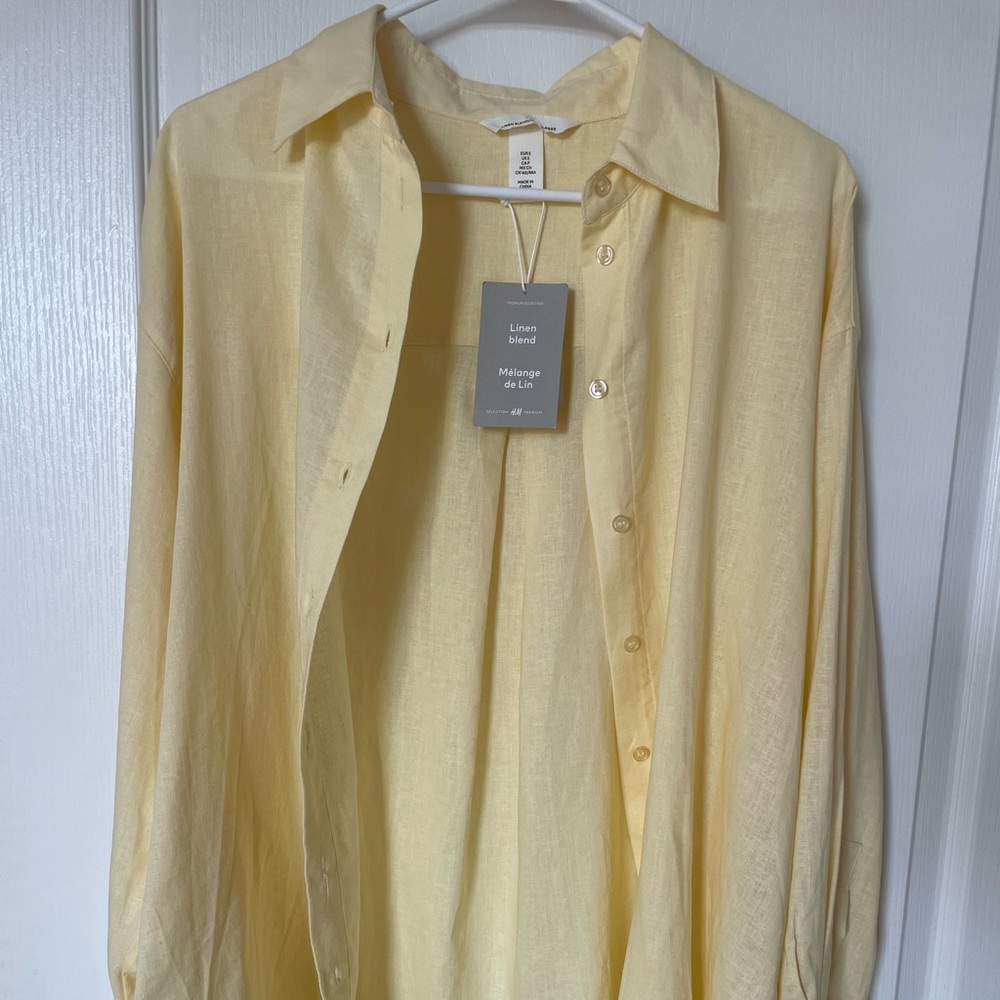 H&M Yellow Linen Blend Button Down Shirt
